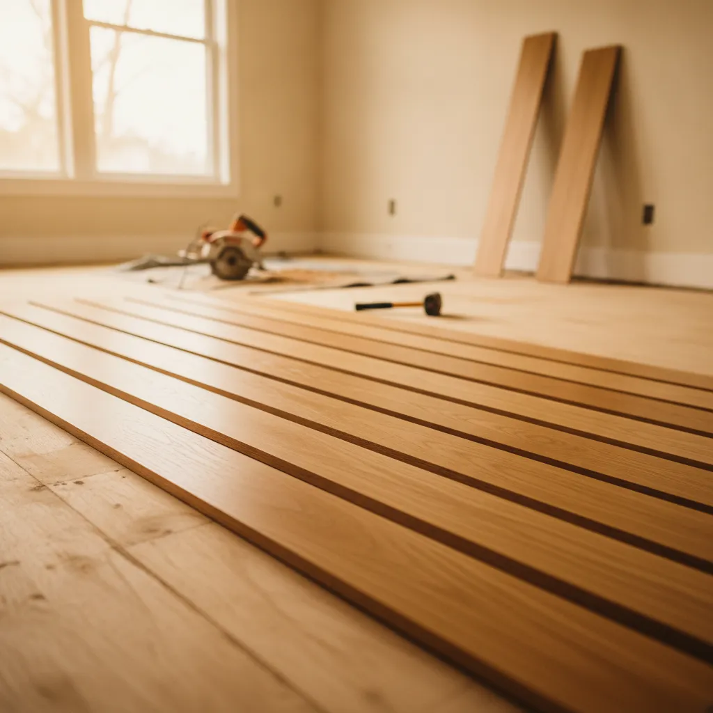 Solid and engineered hardwood flooring boards side by side