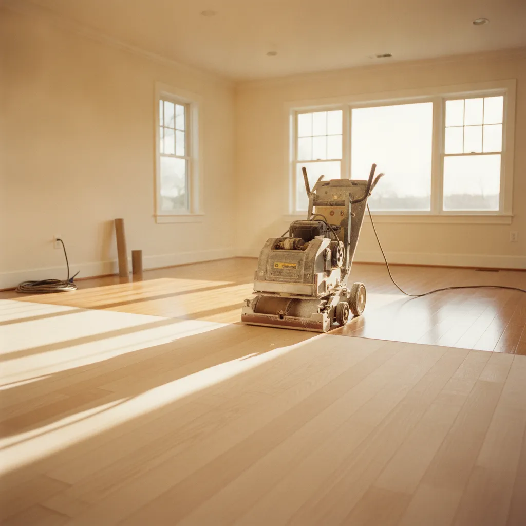 Dustless sanding equipment refinishing a hardwood floor